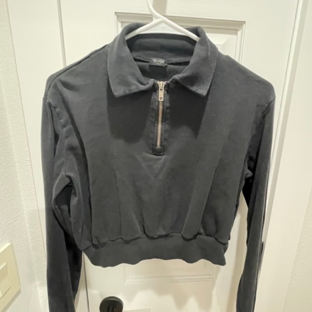 John Galt cropped black halfzip tshirt
